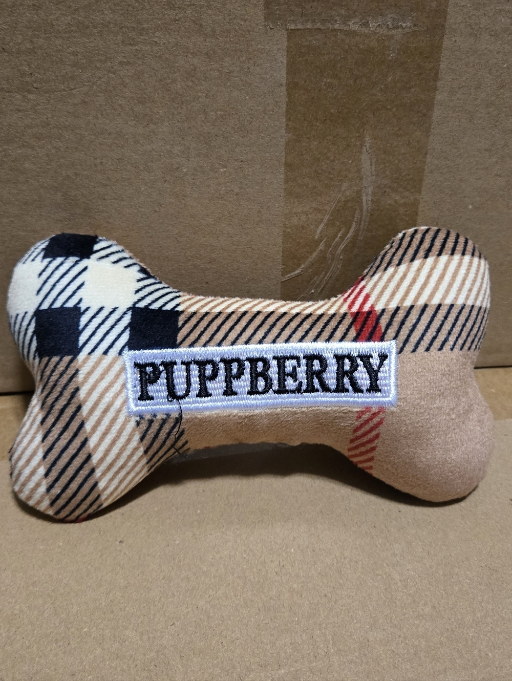 PUPPBERRY Plaid Bone Dog Toy - Tan & Black